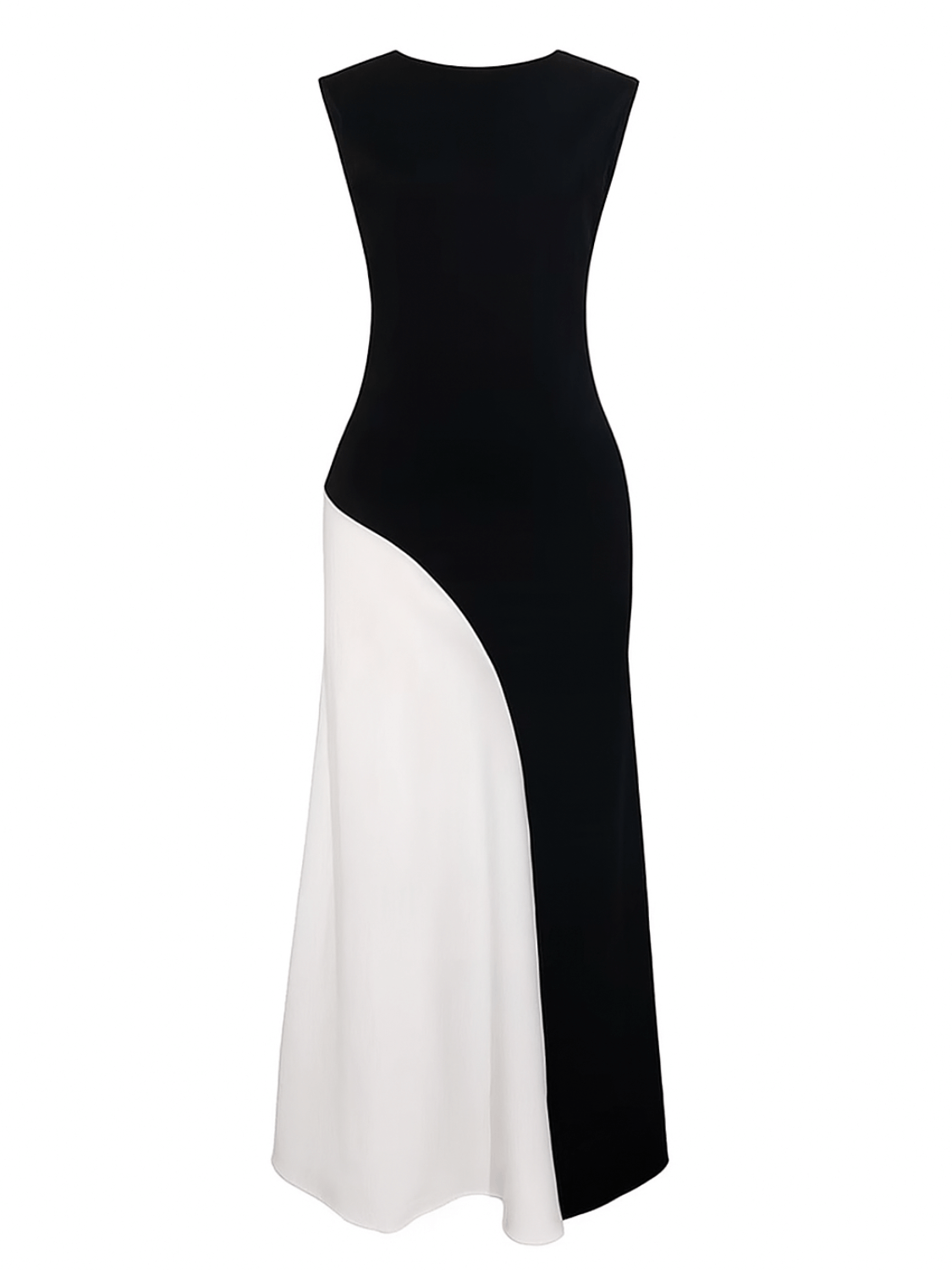 Vestido Longo Sem Mangas com Design Bicolor Diagonal Elegante - Alane